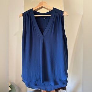 Ann Taylor Sleeveless V-Neck Chiffon Blouse - Navy Blue Large swing top